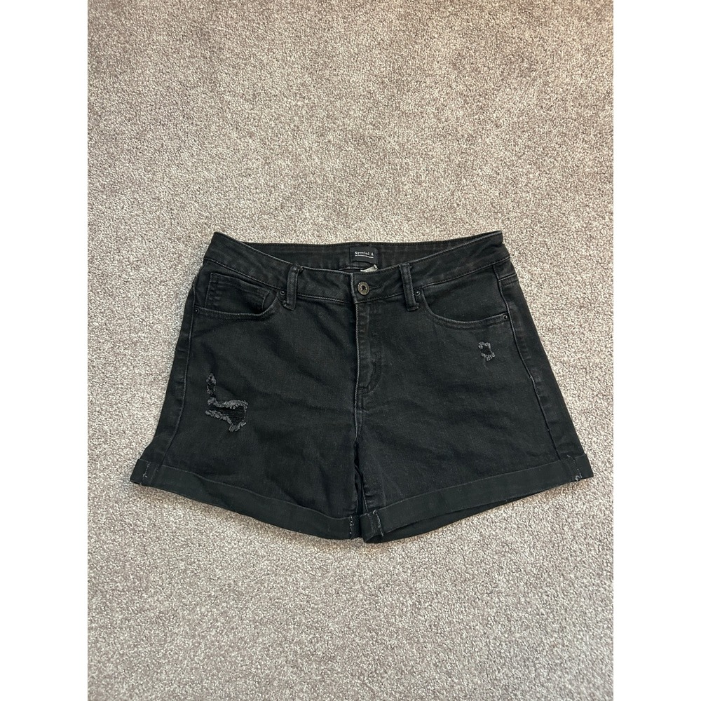 Special A Denim Shorts Womens Medium Black Excellent Distressed Cuffed Hem